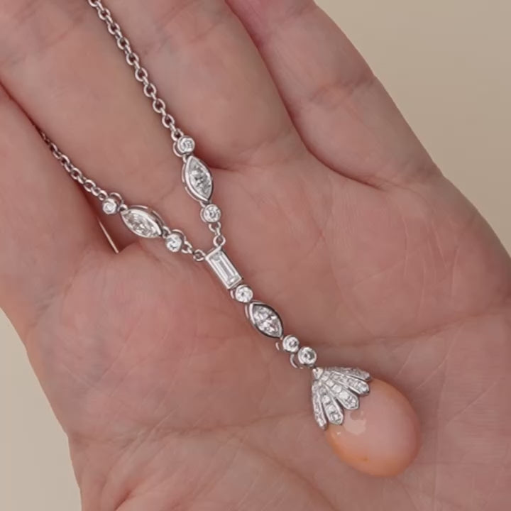 Conch Pearl and Diamond 18K White Gold Necklace