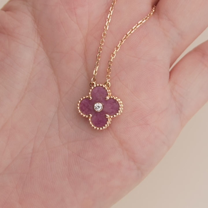 Preloved VCA Vintage Alhambra Rhodonite Diamond 2021 Holiday Pendant