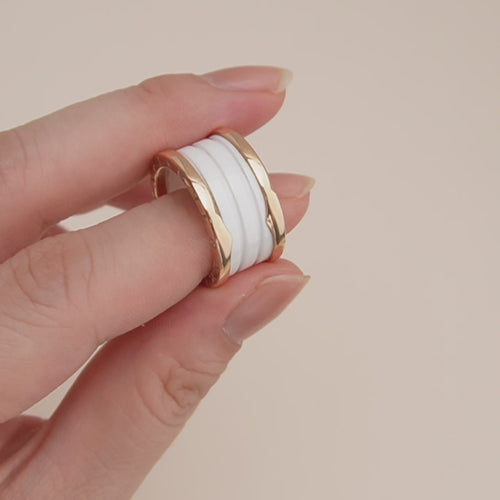 Preloved Bvlgari B.Zero1 18k Rose Gold White Ceramic Ring Size 56