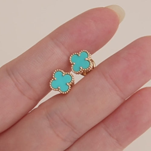 Preloved Van Cleef & Arpels Sweet Alhambra Turquoise 18K Yellow Gold Earrings