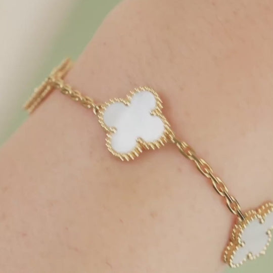 Van Cleef & Arpels Vintage Alhambra 5 Motif Mother of Pearl Bracelet 18K Yellow Gold