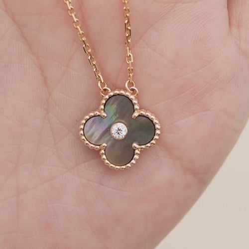 Preloved VCA Vintage Alhambra Grey Mother of Pearl 18k Rose Gold 2014 Holiday Pendant
