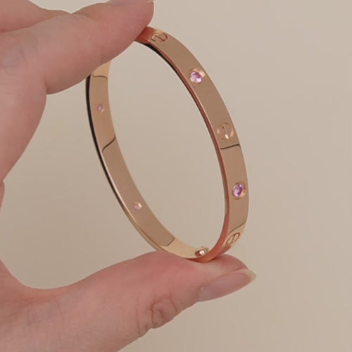 Second Hand Cartier Love Bracelet 4 Pink Sapphire 18k Rose Gold Size 17