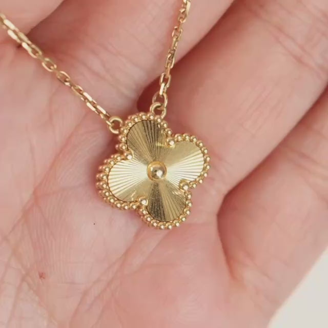 Second Hand Authentic Van Cleef & Arpels Vintage Alhambra Guilloché 18K Yellow Gold Pendant Necklace