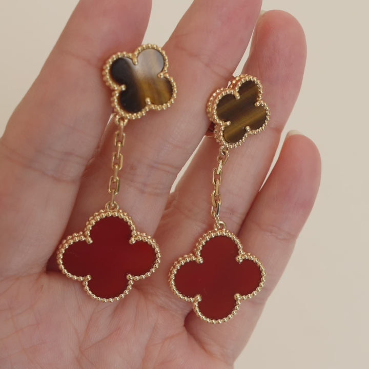 preloved Van Cleef & Arpels Magic Alhambra Carnelian and Tiger Eye 2 Motifs Earrings