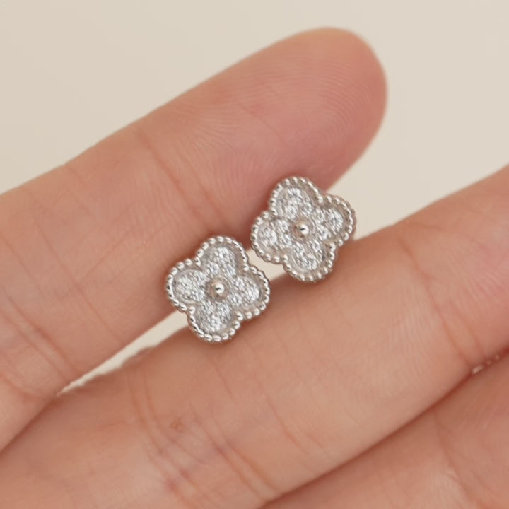 Second Hand Van Cleef & Arpels Sweet Alhambra Diamond 18k White Gold Earrings