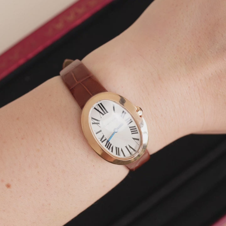 Cartier Baignoire Small Model 18k Rose Gold on Leather W8000007