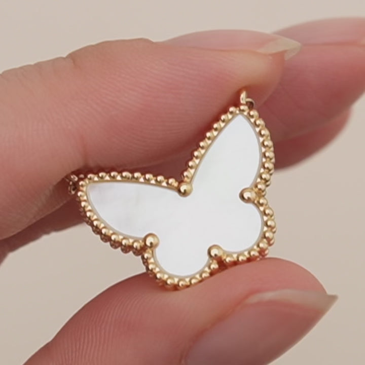 Authentic Preowned VCA Lucky Alhambra Butterfly Necklace Mother of Pearl 18K Yellow Gold