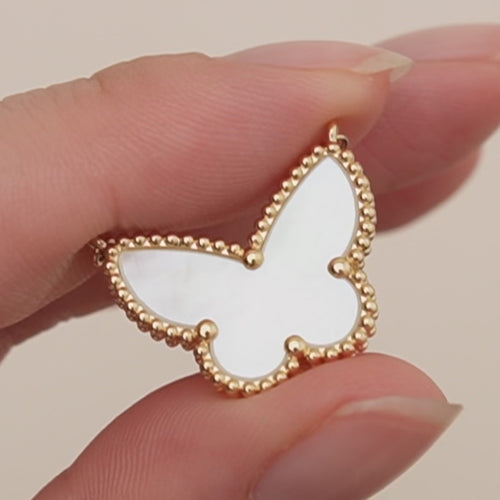 Authentic Preowned VCA Lucky Alhambra Butterfly Necklace Mother of Pearl 18K Yellow Gold