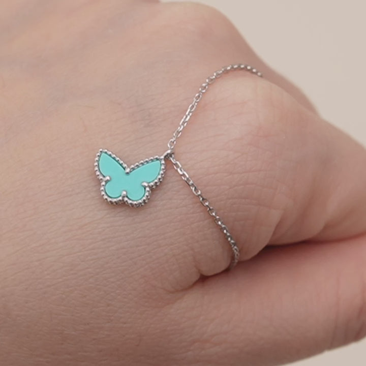 Preloved Van Cleef & Arpels Sweet Alhambra Turquoise Butterfly Pendant Necklace