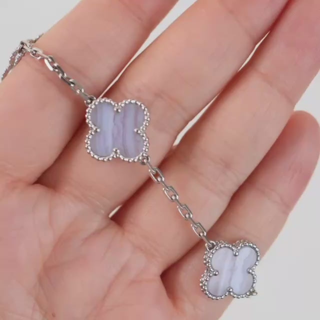 Second Hand Authentic Van Cleef & Arpels Vintage Alhambra Chalcedony Bracelet 18K White Gold