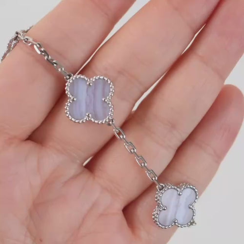 Second Hand Authentic Van Cleef & Arpels Vintage Alhambra Chalcedony Bracelet 18K White Gold