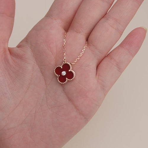 Second Hand VCA Vintage Alhambra Carnelian Diamond 18K Rose Gold 2011 Holiday Pendant
