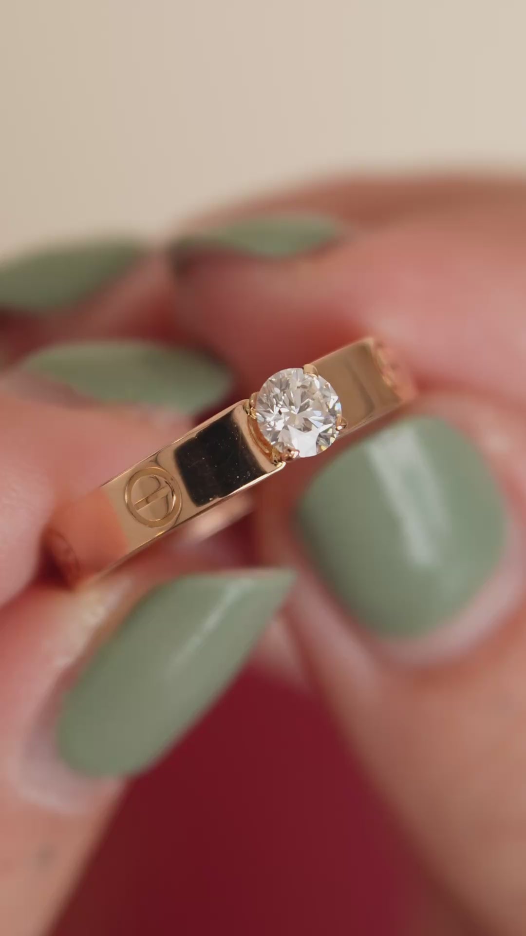 Authentic Preloved Cartier Love Solitaire Diamond Ring 18K Rose Gold Size 56