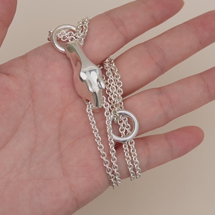 Second Hand Authentic Hermès Galop Horse Motif Silver Necklace Medium Model