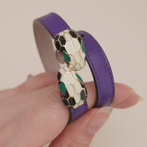 Preloved Bvlgari Serpenti Forever Enamel Purple Leather Bracelet Size S