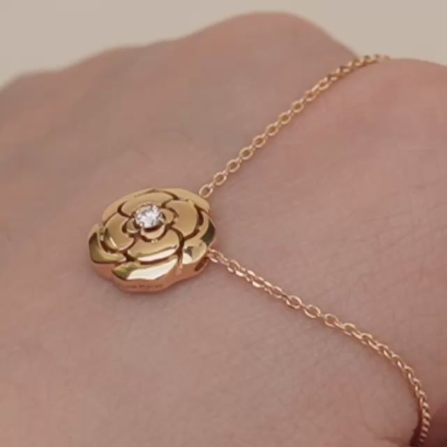 Authentic Chanel Extrait de Camélia Necklace Diamond 18K Rose Gold