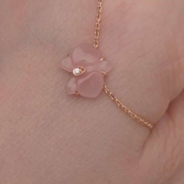 Second Hand Authentic Cartier Caresse d'Orchidees Diamond Pink Chalcedony Necklace
