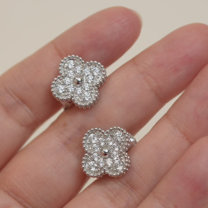 Van Cleef & Arpels Vintage Alhambra Diamond 18k White Gold Earrings