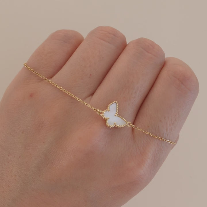 Van Cleef Arpels Sweet Alhambra Mother of Pearl Butterfly 18k Yellow Dandelion Antiques