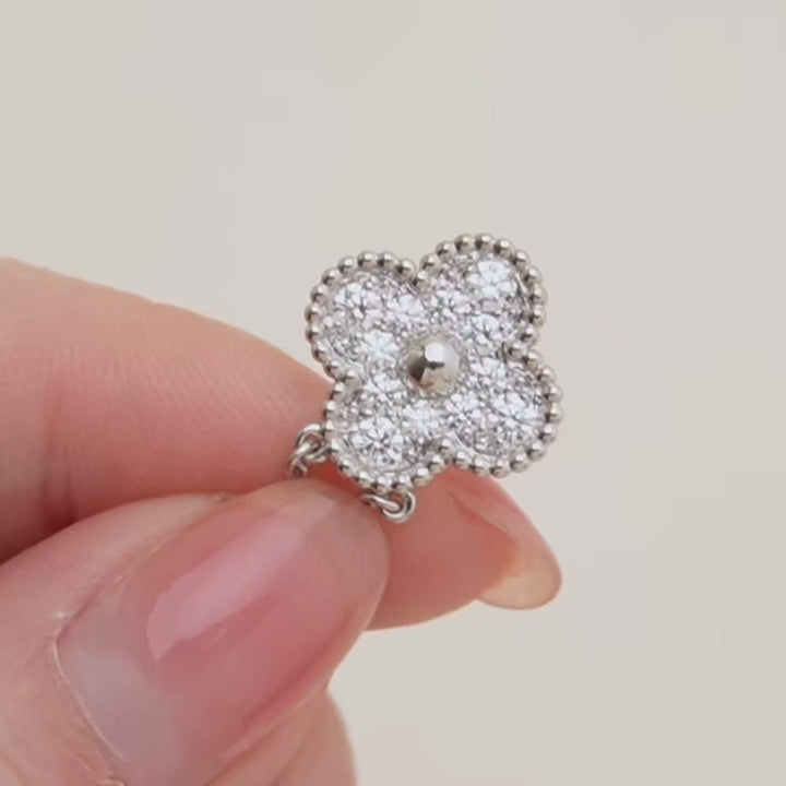 Preloved VCA Vintage Alhambra Diamond 18K White Gold Pendant Necklace