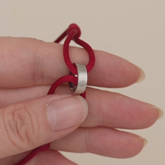 Preloved Cartier Love Cord Bracelet 18K White Gold on Red Silk