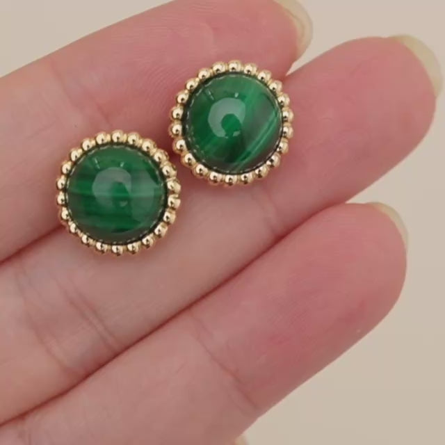 Second Hand Authentic Van Cleef & Arpels Perlée Couleurs Malachite Earrings 18K Yellow Gold