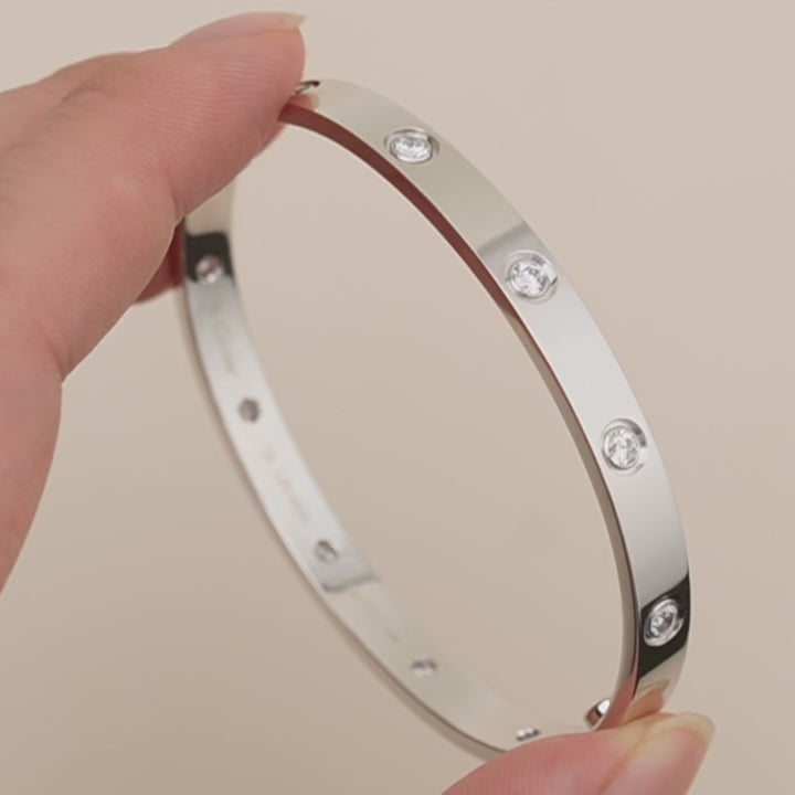 Cartier Love Bracelet Classic Model 10 Diamond 18K White Gold Size 18