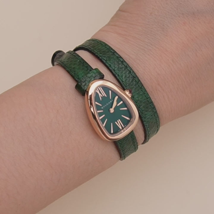Bvlgari Serpenti Twist 18k Rose Gold Green Leather Quartz Wristwatch