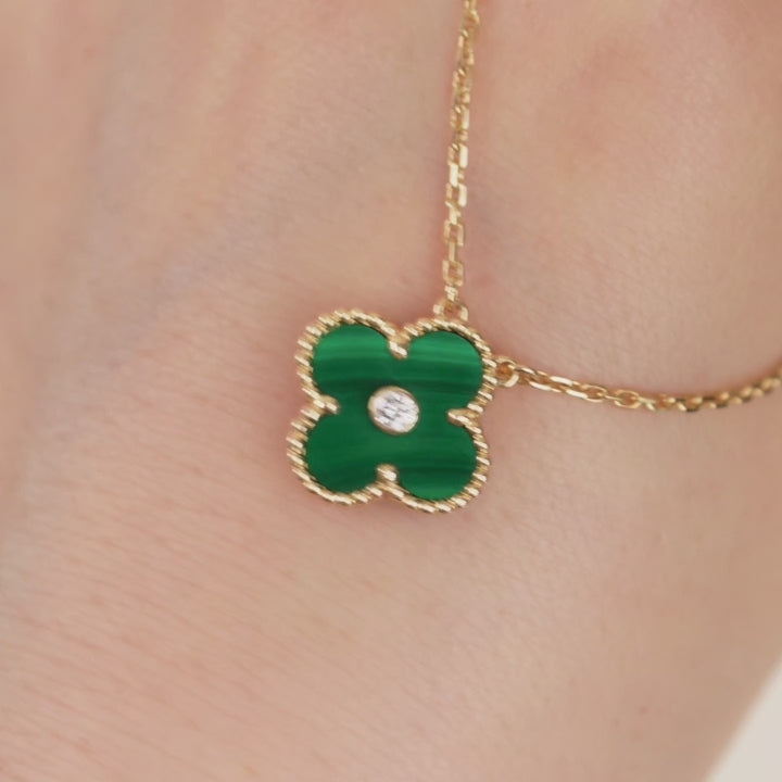 Van Cleef & Arpels Vintage Alhambra Malachite Diamond 2013 Holiday Pendant Necklace