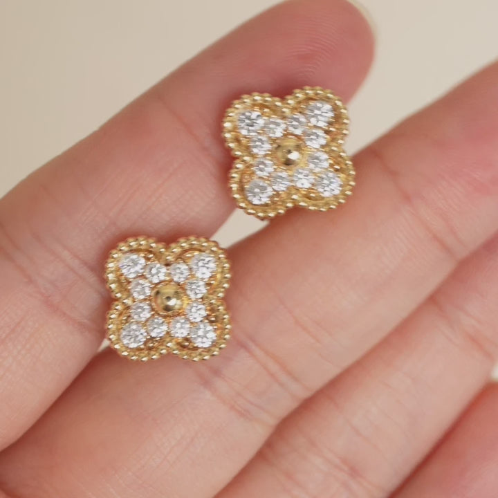 Preloved VCA  Vintage Alhambra Diamond 18K Yellow Gold Earrings