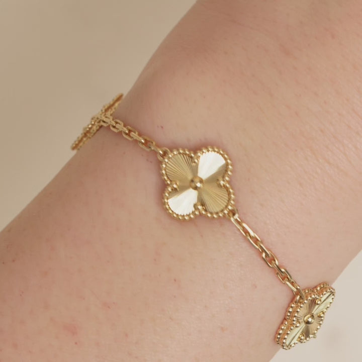 Van Cleef & Arpels Vintage Alhambra Guilloché 5 Motifs 18K Yellow Gold Bracelet
