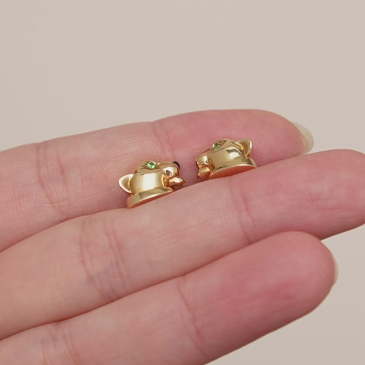 Second Hand Cartier Panthère de Cartier Tsavorite Onyx 18K Yellow Gold Stud Earrings