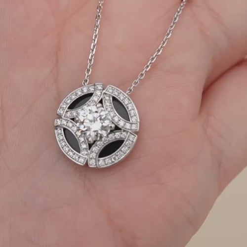 Second Hand Authentic Cartier Galanterie Diamond Black Lacquer Necklace 18K White Gold