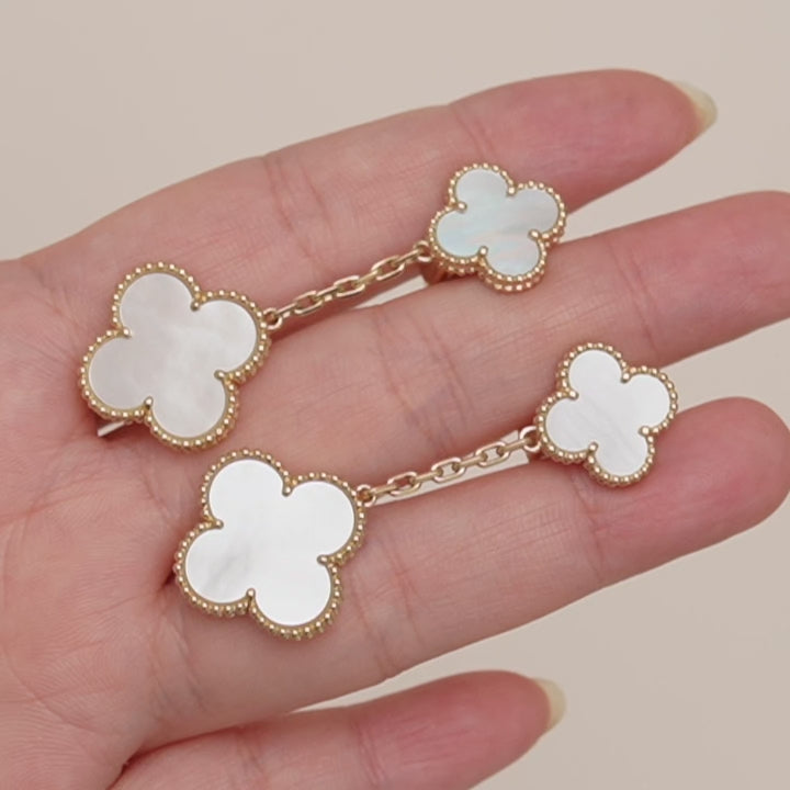 Preloved VCA Magic Alhambra 2 Motifs Earrings Mother of Pearl 18K Yellow Gold