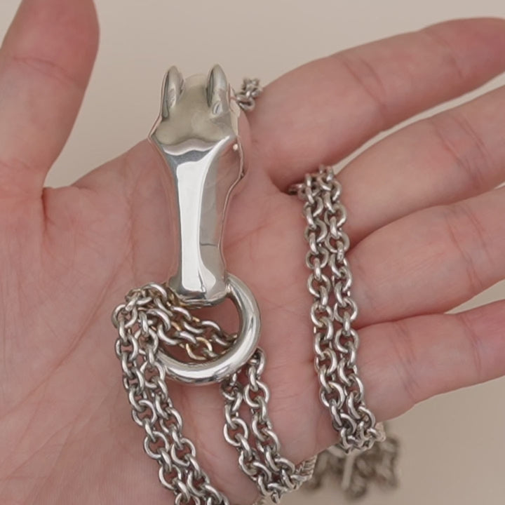 Second Hand Authentic Hermès Galop Horse Motif Silver Necklace Large Model