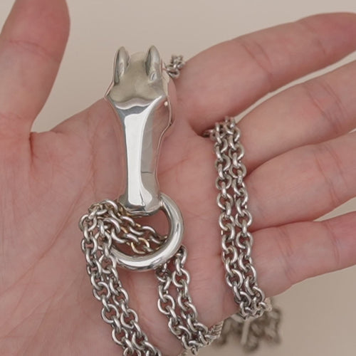 Second Hand Authentic Hermès Galop Horse Motif Silver Necklace Large Model