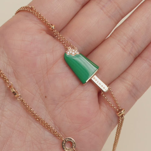 Preloved Bvlgari Gelati Malachite Diamond 18k Rose Gold Pendant