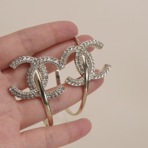 Chanel CC Logo Crystal Hoop Earrings