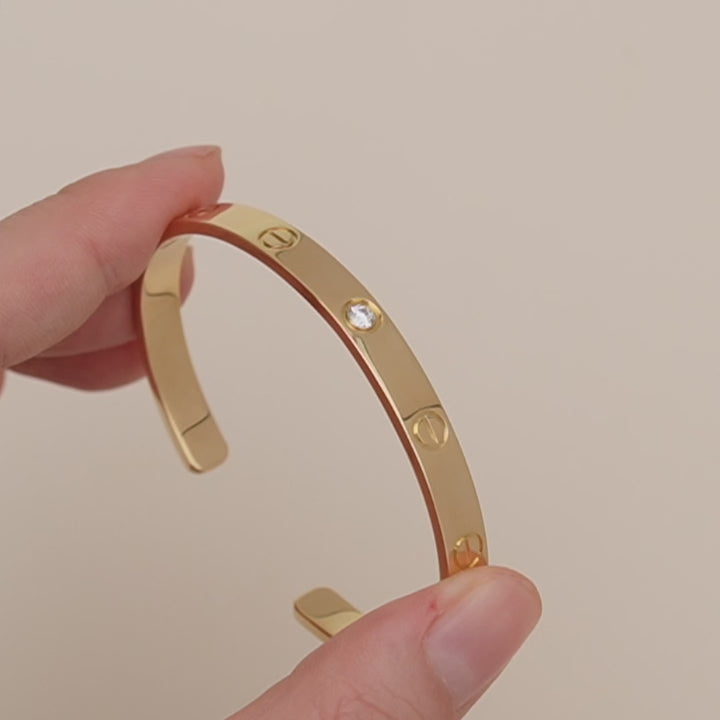 Authentic Second Hand Cartier Love Cuff Bracelet One Diamond 18K Yellow Gold Size 18