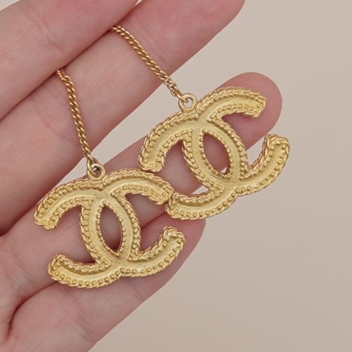 Second Hand Authentic Chanel CC Logo Large Drop Gold-Tone Earrings