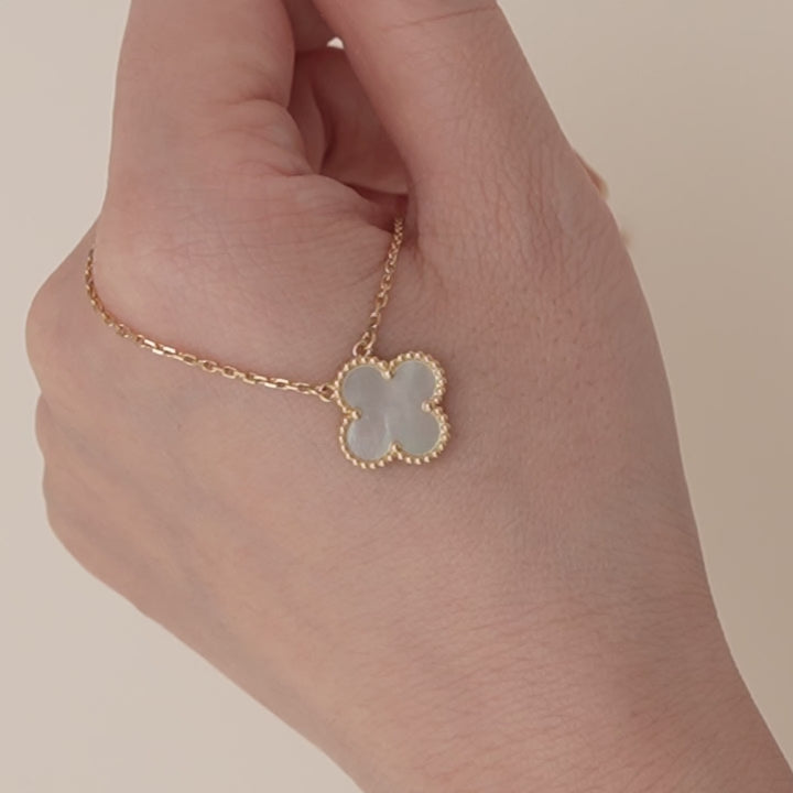 Authentic Preowned Full set Van Cleef & Arpels Vintage Alhambra Mother of pearl Necklace 18K Yellow Gold
