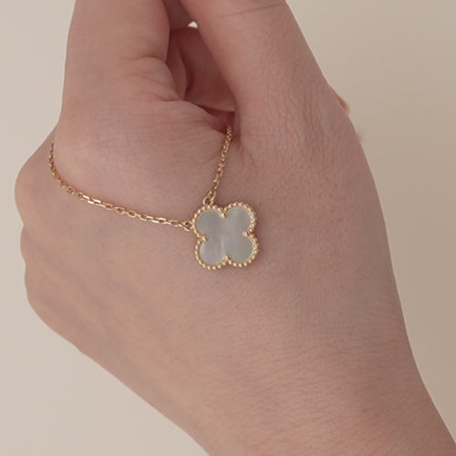 Authentic Preowned Full set Van Cleef & Arpels Vintage Alhambra Mother of pearl Necklace 18K Yellow Gold