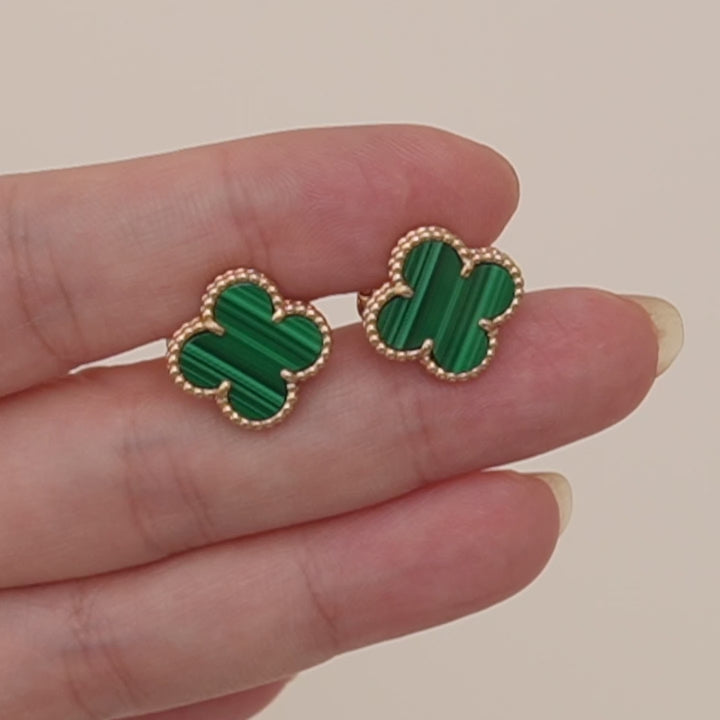 Preowned Van Cleef & Arpels Vintage Alhambra Earrings Malachite 18K Yellow Gold