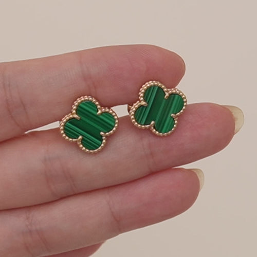 Preowned Van Cleef & Arpels Vintage Alhambra Earrings Malachite 18K Yellow Gold