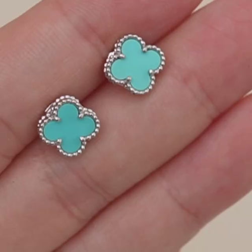 Second Hand Authentic Van Cleef & Arpels Sweet Alhambra Earrings Turquoise 18K White Gold