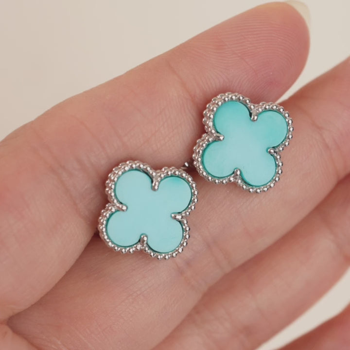 Van Cleef & Arpels Vintage Alhambra Turquoise 18K White Gold Stud Earrings