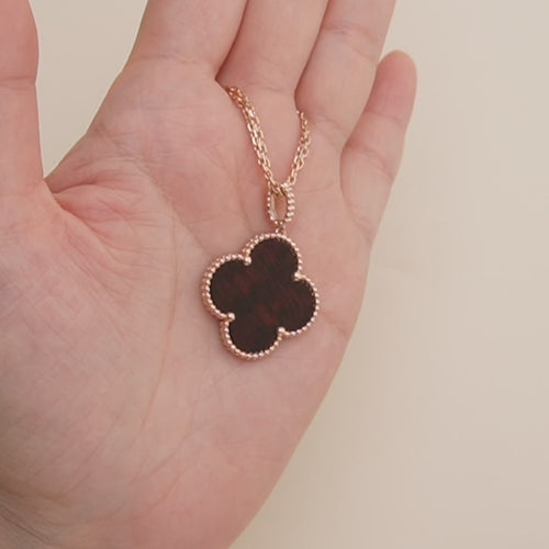 Used Van Cleef & Arpels Magic Alhambra Letterwood 18k Rose Gold Pendant Necklace