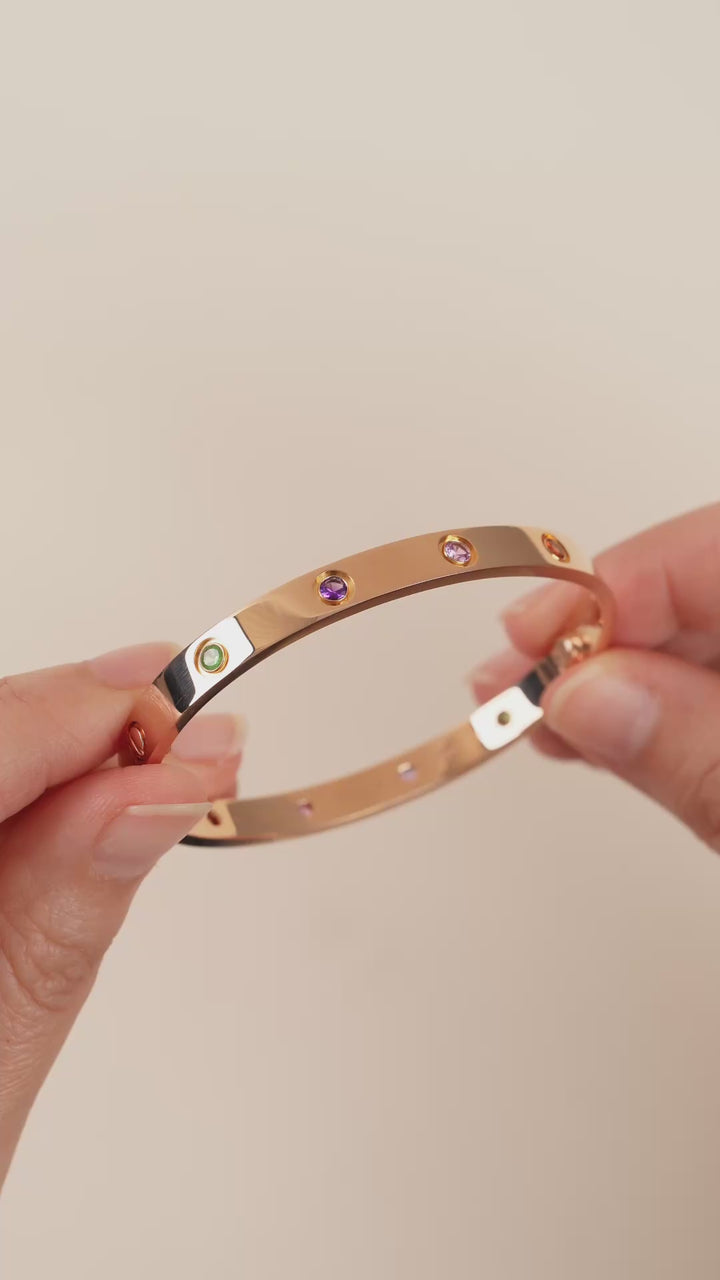 Preloved Cartier Love Multi Gem Bracelet 18K Rose Gold Size 18