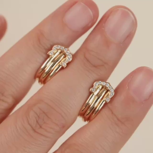 Second Hand Authentic Cartier C de Cartier Diamond Hoop Earrings 18K Rose Gold